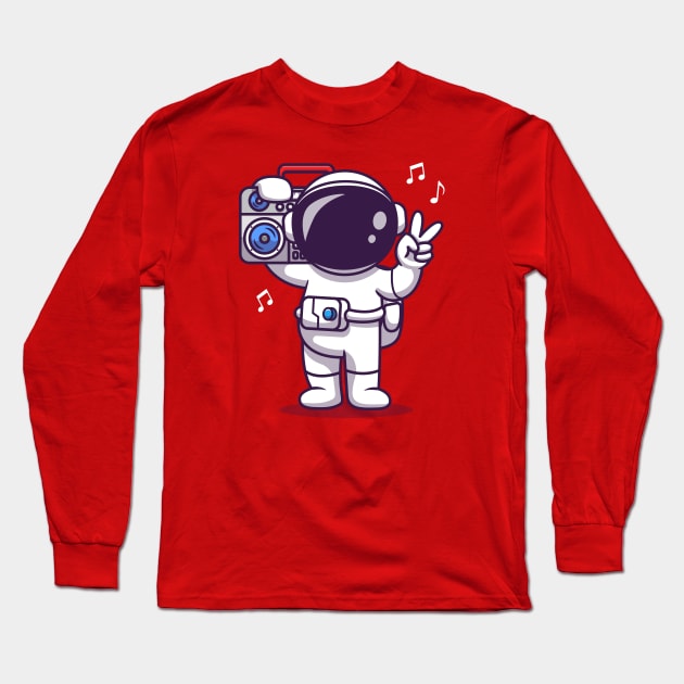 Cute Astronaut Listening Music With Boombox Cartoon Long Sleeve T-Shirt by Catalyst Labs